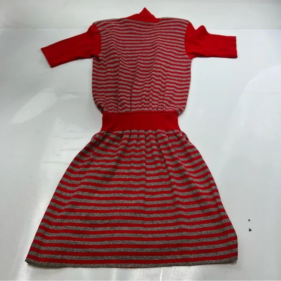 70s 80s vintage women’s red gray striped midi dress S L78-17